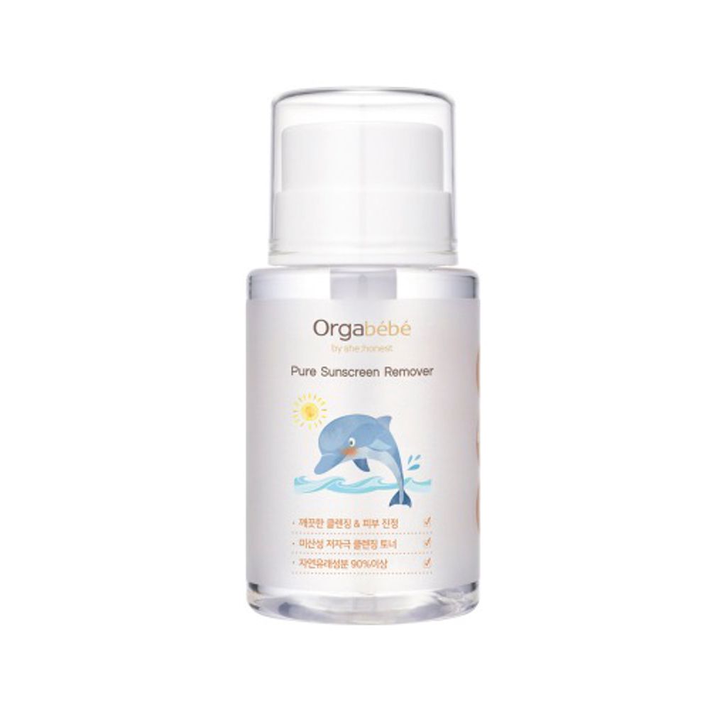 (Package Renewal) ORGABEBE Pure Sunscreen Remover 200ml – Pump-Type Cleansing Water for Mineral Sunscreen, pH 6.0 Toner with Phytotherapy & Soothing Care _ Made in KOREA  
